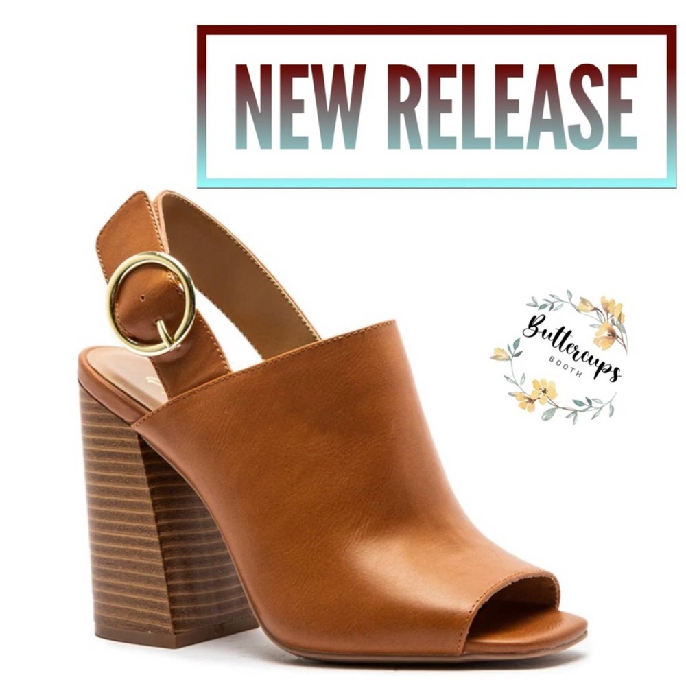 Qupid Tan Open-Toe Block Heel Wedge Sandals